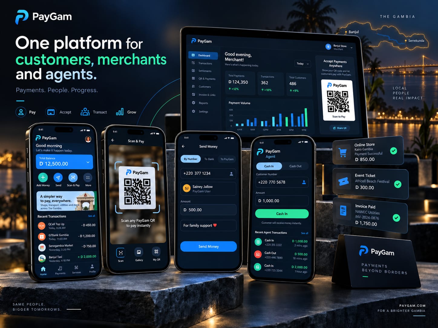 The PayGam app for customers, merchants and agents