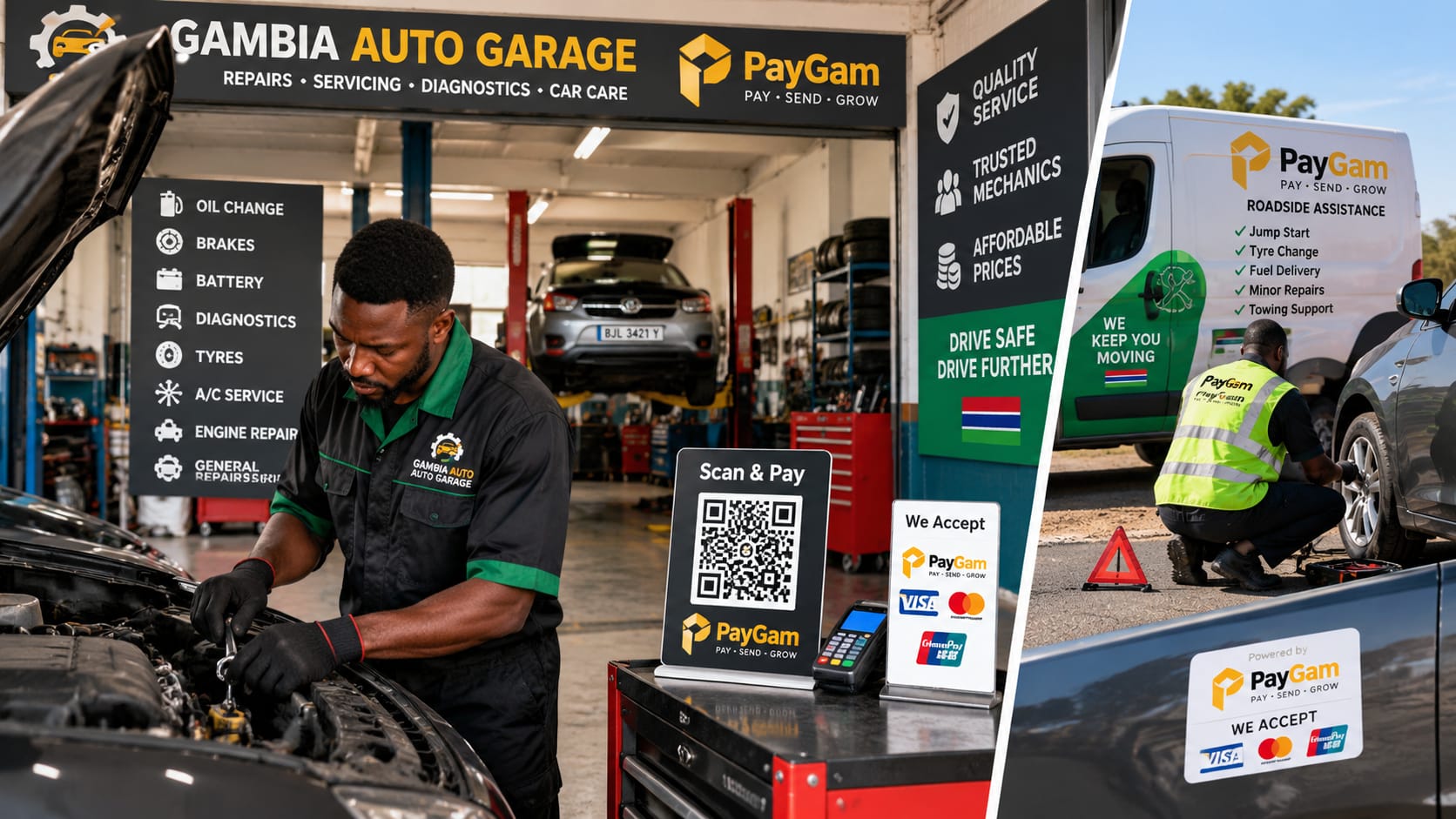 A PayGam-accepting auto service centre in The Gambia