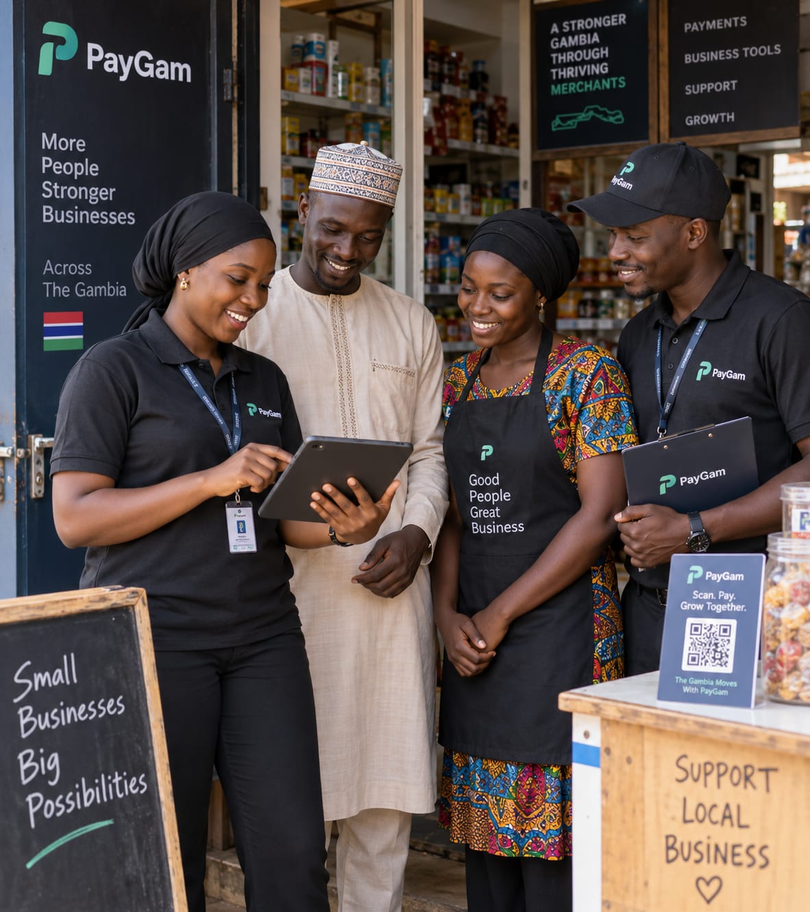 PayGam staff with small business owners across The Gambia